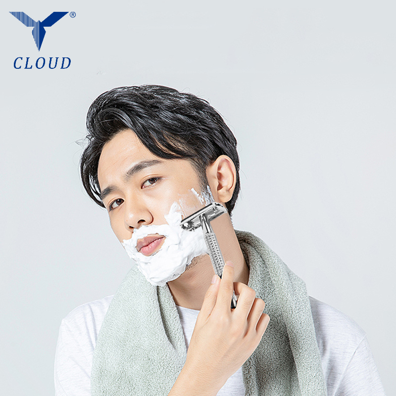 74 Handrasierer aus rostfreiem Edelstahl mit doppelter Schneide, gedreht und offen, T-förmig